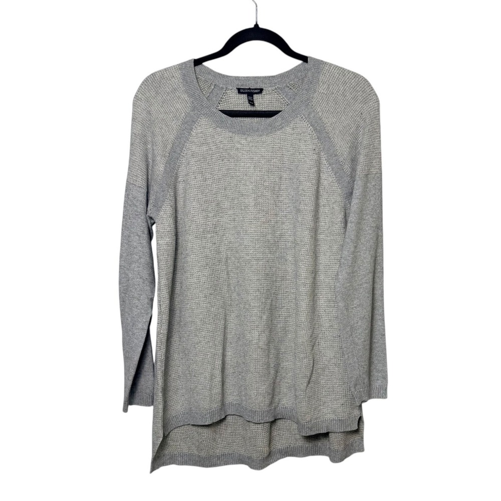 Eileen Fisher Organic Cotton Cashmere Waffle Knit Gray Sweater Medium M